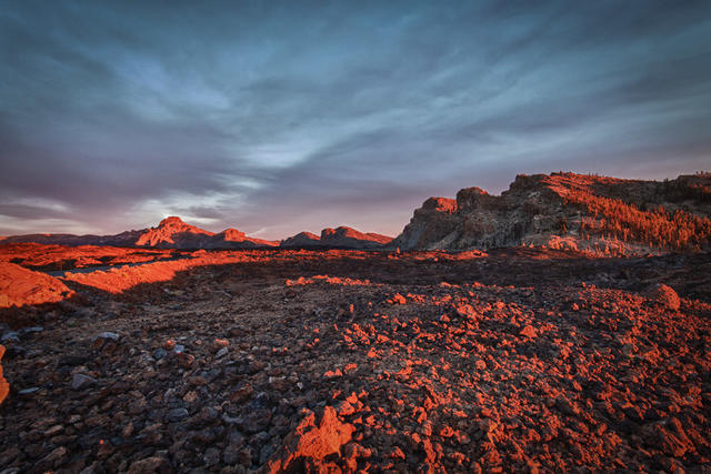 Lava Field from Tiede Volcano in the Sunset HDR