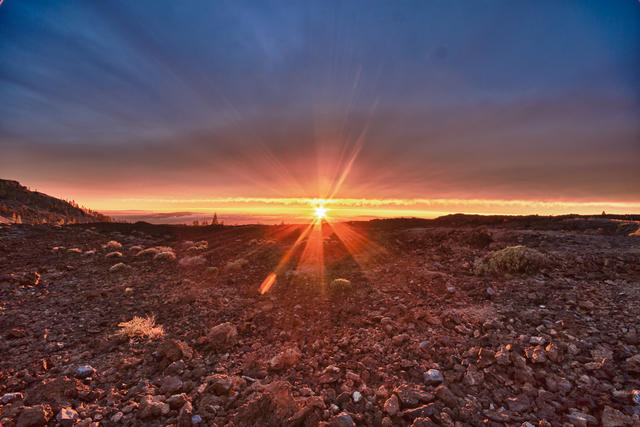 Sunset on Lava Field from Tiede Volcano HDR